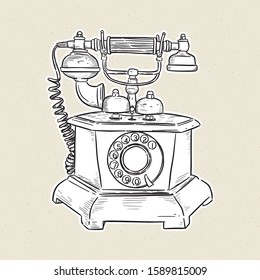 Vintage telephone, hand draw sketch vector.