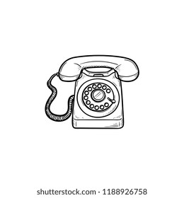 Vintage telephone hand drawn outline doodle icon. Old phone and communication, phone call, receiver concept. Vector sketch illustration for print, web, mobile and infographics on white background.