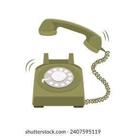 Vintage telephone with a receiver on a cord. Retro illustration 70-80s, vector