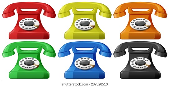 Vintage telephone in six different colors