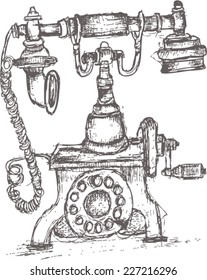 vintage telephone, sketch
