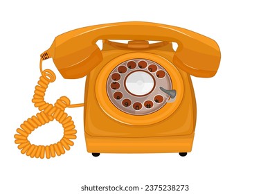 Vintage telephone vector isolated on white background. Old yellow landline phone front view. Home retro style telephone icon. Call symbol. Rotary wireline phone with handset. Stock vector illustration