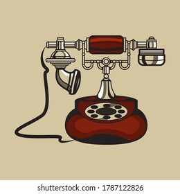 vintage telephone vector on light brown background