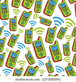 vintage telephone in vector.pattern with a subcultural object.push-button telephone with a game. pattern for fabric, background, print. Series of teenage patterns and icons