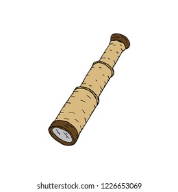 Vintage telescope drawn by hand. Vector retro illustration of a telescope on a white background.