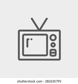 Vintage television icon thin line for web and mobile, modern minimalistic flat design. Vector dark grey icon on light grey background.