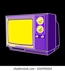 Vintage Television Illustration Vector. Complementary color, Purple and Yellow.
