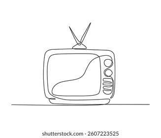 Vintage Television outline drawing illustration. one continuous line drawing of TV player.
