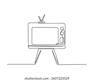 Vintage Television outline drawing illustration. one continuous line drawing of TV player.