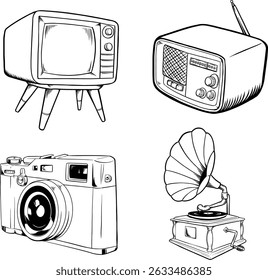 Vintage Television Radio Camera Gramophone Vector