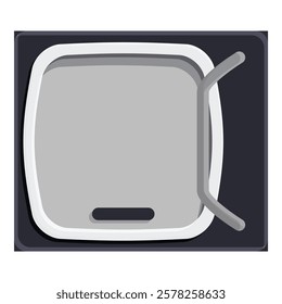 Vintage television set displaying gray static screen, viewed from above, with antenna extended