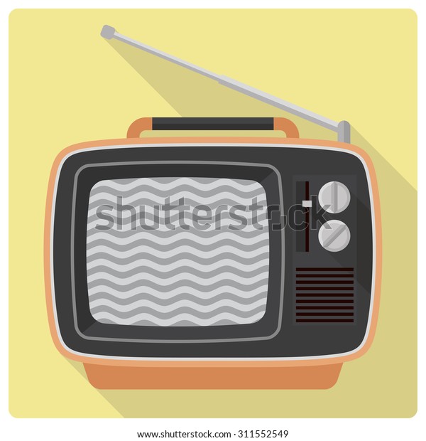 Vintage television set\
vector icon. Retro styled flat design vector icon of 1970s portable\
television set
