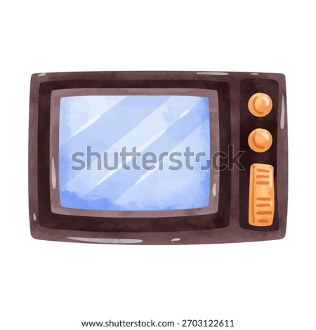Vintage television vector image, old retro tv illustration, hand drawn watercolor style, tv clip art, clip art tv, clipart of television