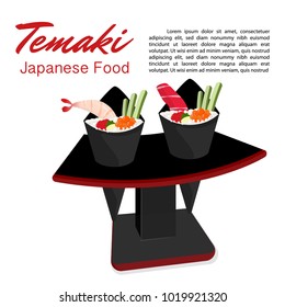 Vintage temaki poster design with vector temaki character.