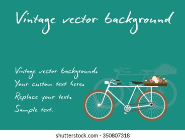 Vintage template: Vintage bicycle vector with the crate of roses