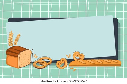 Vintage template with bread and pastries