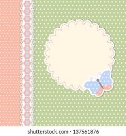 Vintage template with butterfly in polka dot