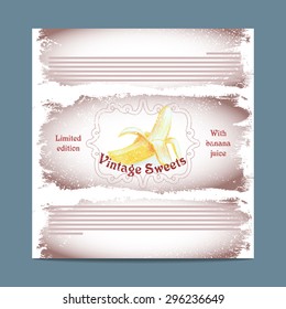 Vintage template candy packaging. Banana sweets. Stencil for print of pack sugar lozenge.