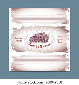 Vintage template candy packaging. Grape sweets. Stencil for print of pack sugar lozenge.