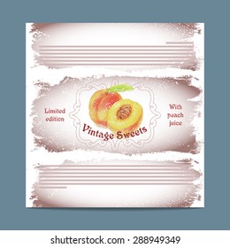 Vintage template candy packaging. Peach sweets. Stencil for print of pack sugar lozenge.