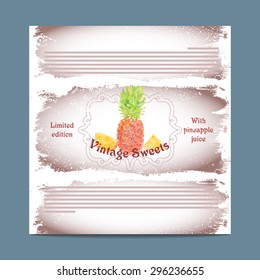Vintage template candy packaging. Pineapple sweets. Stencil for print of pack sugar lozenge.