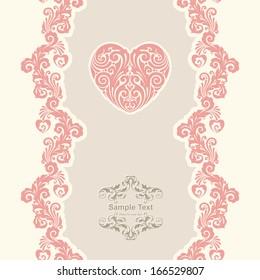 Vintage template with decorative ornamental borders and heart for invitations, greeting card and congratulation 