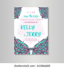 Vintage template design layout for Wedding invitation. Wedding invitation, thank you card, save the date cards, baby shower.