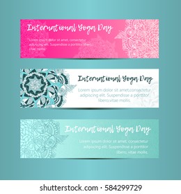 Vintage template design vector illustration of international yoga day. Oriental pattern, vector illustration. Islam, Arabic Indian turkish motifs