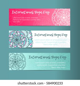 Vintage template design vector illustration of international yoga day. Oriental pattern, vector illustration. Islam, Arabic Indian turkish motifs