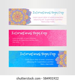 Vintage template design vector illustration of international yoga day. Oriental pattern, vector illustration. Islam, Arabic Indian turkish motifs