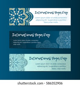 Vintage template design vector illustration of international yoga day. Oriental pattern, vector illustration. Islam, Arabic Indian turkish motifs