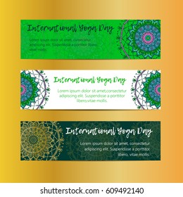 Vintage template design vector illustration of international yoga day. Oriental pattern, vector illustration. Islam, Arabic Indian turkish motifs