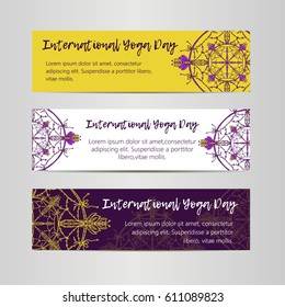 Vintage template design vector illustration of international yoga day. Oriental pattern, vector illustration. Islam, Arabic Indian turkish motifs