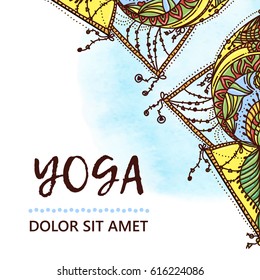 Vintage template design vector illustration of international yoga day. Oriental pattern, vector illustration. Islam, Arabic Indian turkish motifs