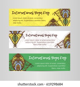 Vintage template design vector illustration of international yoga day. Oriental pattern, vector illustration. Islam, Arabic Indian turkish motifs