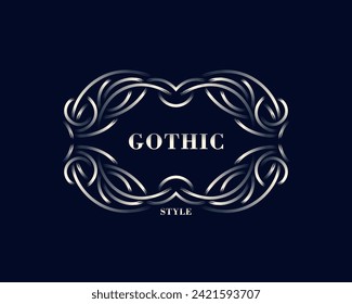 Vintage template for a label, sign or emblem from a linear frame made with brush strokes. Old fashioned Victorian or Gothic style. Ready vector badge