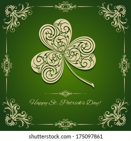 Vintage template with ornament and leaf clover. Happy St Patrick's Day!