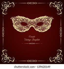 Vintage template with ornament and  mask