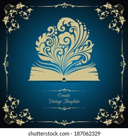 Vintage template with ornament and opened book