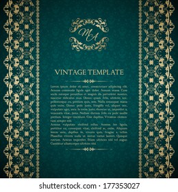 Vintage template with ornamental borders and patterned background 