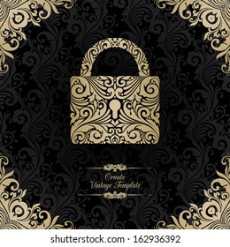Vintage template with ornamental elements and decorative padlock