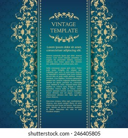 Vintage template with pattern and ornate borders. Ornamental lace pattern for wedding invitation, greeting card, certificate. 
