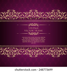 Vintage template with pattern and ornate borders. Ornamental lace pattern for wedding invitation, greeting card, certificate.