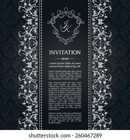 Vintage template with pattern and ornate borders. Ornamental lace pattern for invitation, greeting card, certificate.