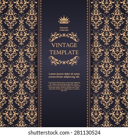 Vintage template with pattern and ornate borders. Ornamental lace pattern for invitation, greeting card, certificate.