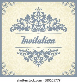 Vintage template with pattern and ornate borders frame. Ornamental lace pattern for invitation, greeting card, certificate.