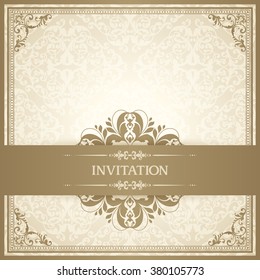 Vintage template with pattern and ornate frame. Ornamental lace pattern for invitation, greeting card, certificate.