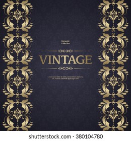 Vintage template with pattern and ornate gold borders. Ornamental lace pattern for invitation, greeting card, certificate.