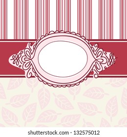 Vintage template with pink line and leaf background