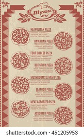 Vintage Template of Pizza Menu with Ornamental Border for Italian Restaurant